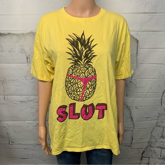 Port and Company Tops - Hilarious Pineapple S L U T Tee